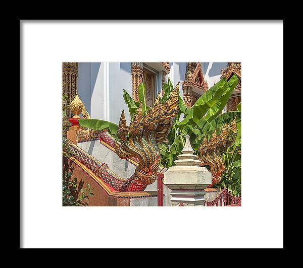 Temple Framed Print featuring the photograph Wat Dokmai Phra Ubosot Stair Naga DTHB1783 by Gerry Gantt