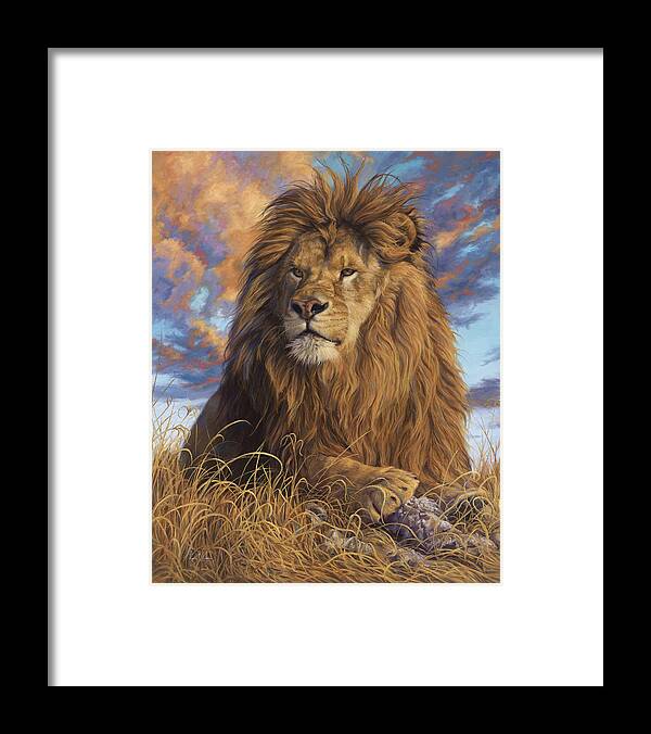 Lion Framed Print featuring the painting Watchful Eyes by Lucie Bilodeau