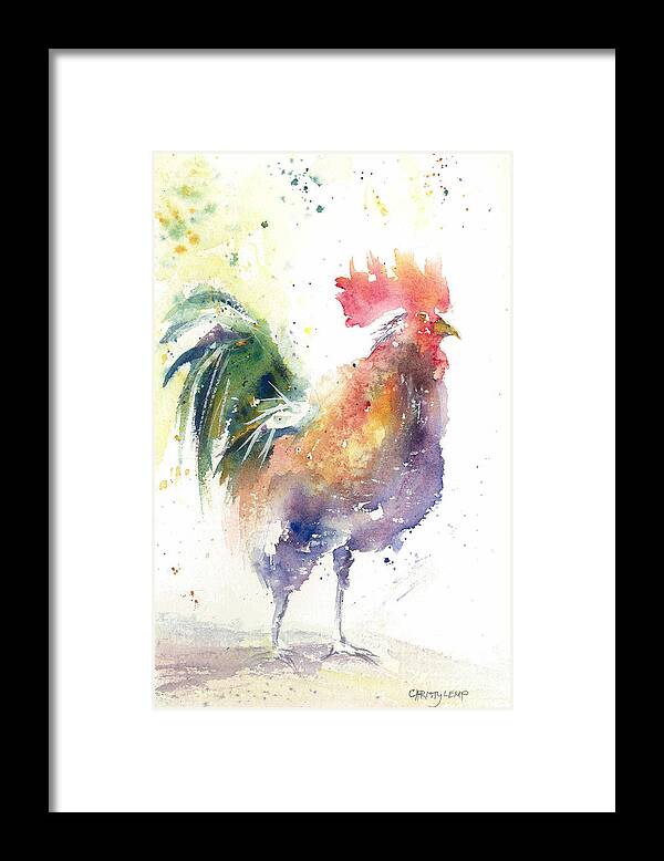 Rooster Framed Print featuring the painting Watchful Rooster by Christy Lemp
