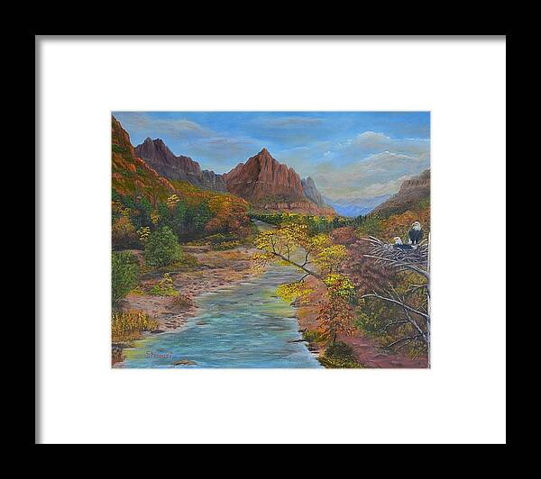 Landscapes Framed Print featuring the painting Watchmen Watching Zion's Watchman by William Stewart