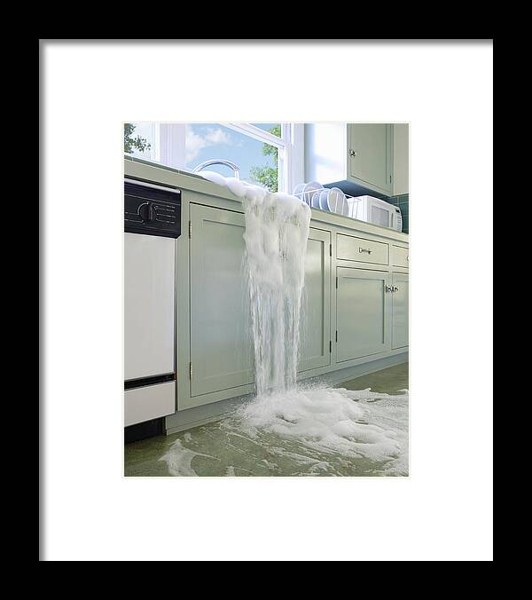 Water Overflowing In Kitchen Sink Framed Print