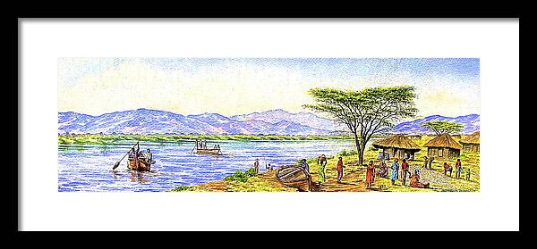 African Art Framed Print featuring the painting Water Village by Joseph Thiongo