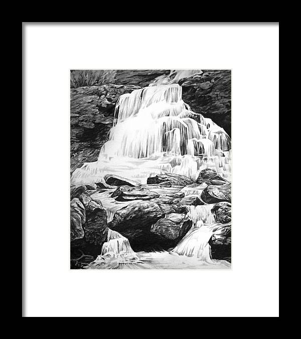 Waterfall Framed Print featuring the drawing Waterfall by Aaron Spong