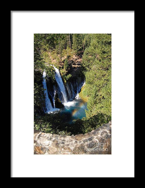 Mcarthur-burney Falls Memorial State Park Framed Print featuring the photograph Waterfall And Rainbow 2 by Debra Thompson