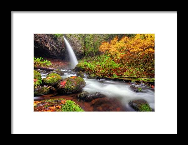 Waterfall Framed Print featuring the photograph Waterfall with autumn colors by William Lee