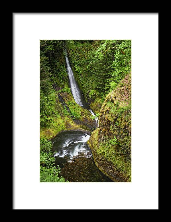 Scenics Framed Print featuring the photograph Waterfalls Plunging Through Green by Fotovoyager