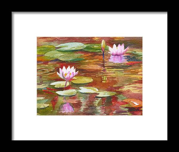 Waterlilies Framed Print featuring the painting Waterlilies by Janet Zeh