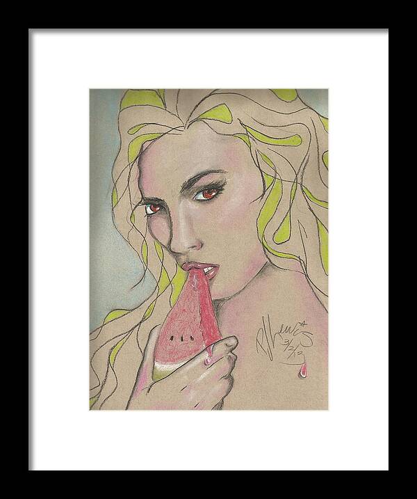 Watermelon Framed Print featuring the drawing Watermelon by PJ Lewis