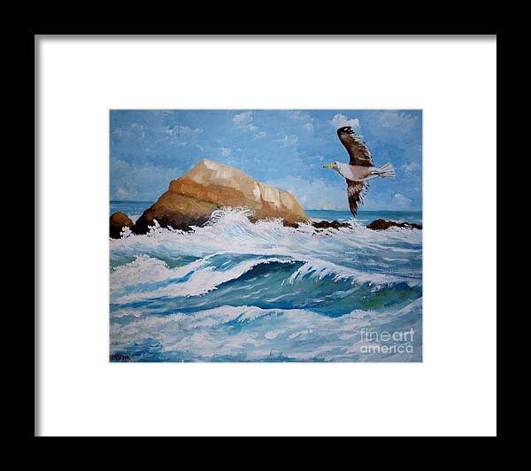 Waves Framed Print featuring the painting Waves of the sea by Jean Pierre Bergoeing