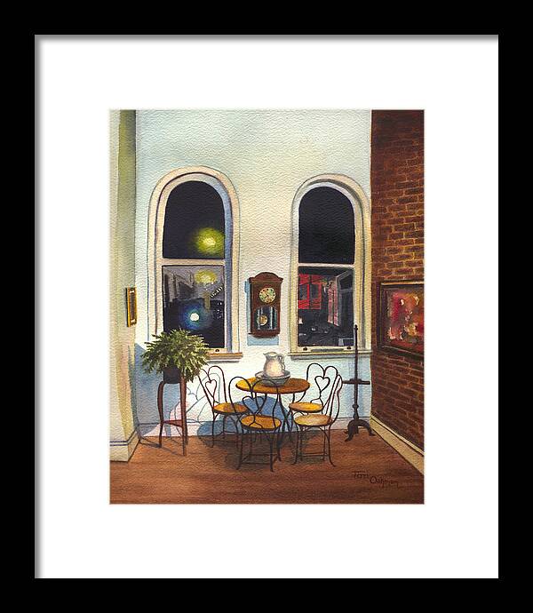 Vignette Painting Of A Seating Area Framed Print featuring the painting Wayne's Place by Terri Meyer