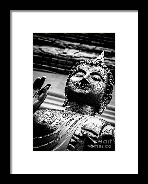 Buddha Framed Print featuring the photograph Wear-and-Tear Buddha - Black and White by Dean Harte