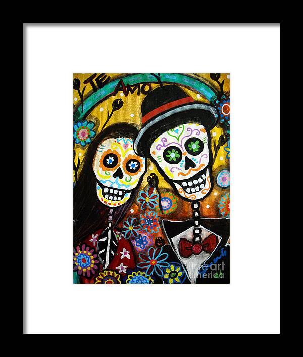 Dia Framed Print featuring the painting Wedding Dia De Los Muertos by Pristine Cartera Turkus