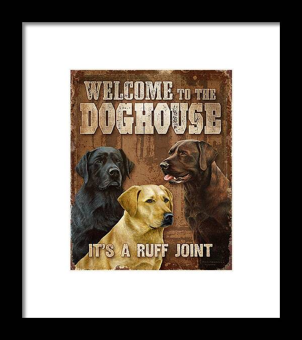 Nigel Hemmin Framed Print featuring the painting Welcome To The Dog House by JQ Licensing