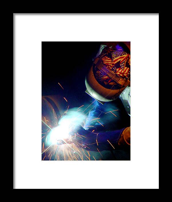 Mieczyslaw Framed Print featuring the photograph Welder on Times Square in NYC by Mieczyslaw Rudek