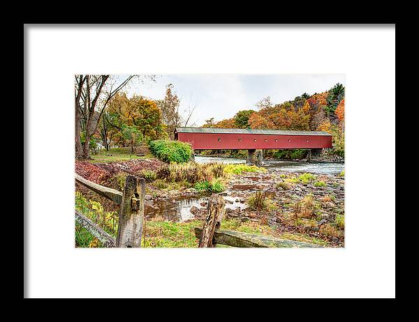 Covered Bridges Framed Print featuring the photograph West Cornwall Covered Bridge - Housatonic River by Gary Heller