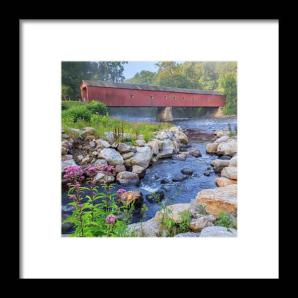 Rural America Framed Print featuring the photograph West Cornwall Covered Bridge Square by Bill Wakeley