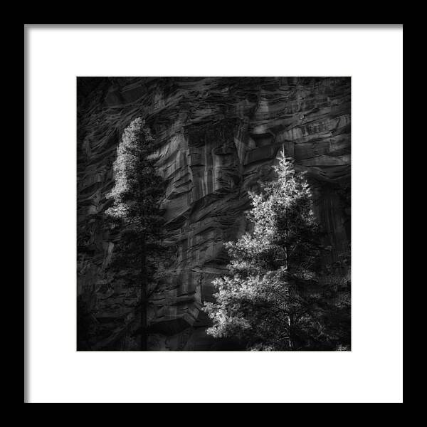 Landscape Framed Print featuring the photograph West Fork Rock Face Number Three Black and White by Bob Coates