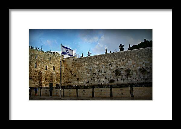 Jerusalem Framed Print featuring the photograph Western Wall and Israeli Flag by Stephen Stookey