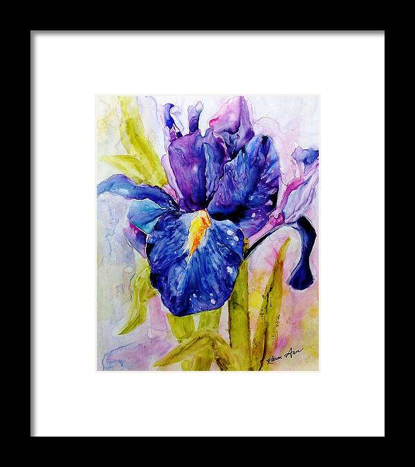 Floral Framed Print featuring the painting Wet Iris by Karen Ann