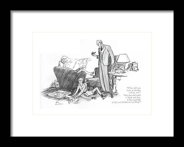 103103 Aha Alice Harvey Framed Print featuring the drawing What Did You Learn At Sunday School by Alice Harvey