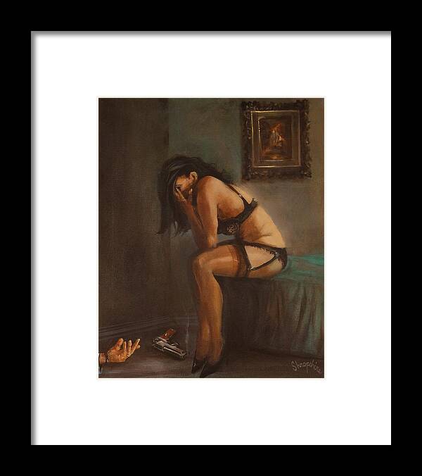  Crime Scene Framed Print featuring the painting What have I done? by Tom Shropshire