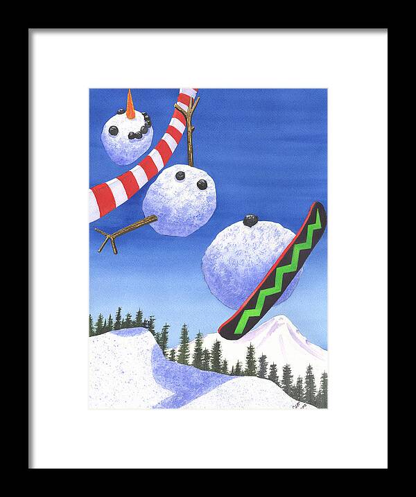 Snowman Framed Print featuring the painting Whee by Catherine G McElroy