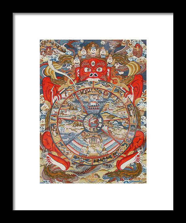 Wheel Of Life Or Wheel Of Samsara Framed Print featuring the painting Wheel of life or wheel of Samsara by Unknown
