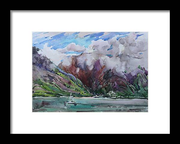 Watercolor Framed Print featuring the painting When it is raining in the mountains... by Juliya Zhukova