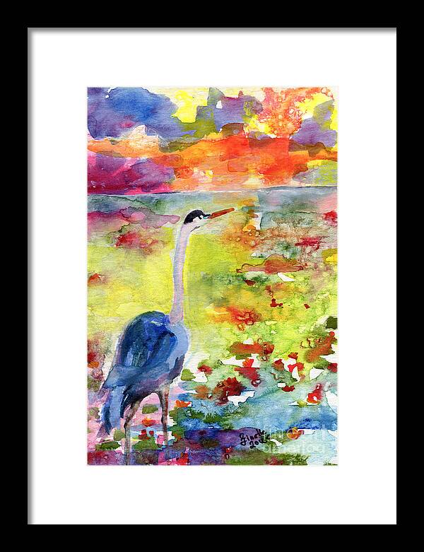 Watercolor Framed Print featuring the painting Where Blue Herons Dream by Ginette Callaway