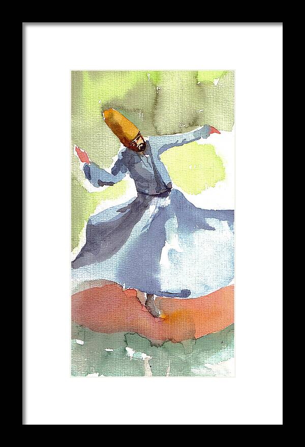 Dervish Framed Print featuring the painting Whirling Dervish by Faruk Koksal