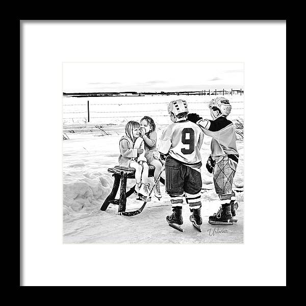 Hockey Art Prints Framed Print featuring the digital art Whispers on the Backyard Rink by Elizabeth Urlacher