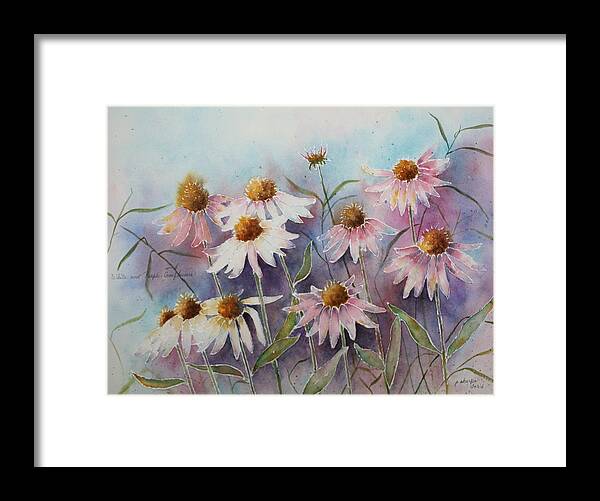 Floral Framed Print featuring the painting White and Pink Coneflowers by Patsy Sharpe