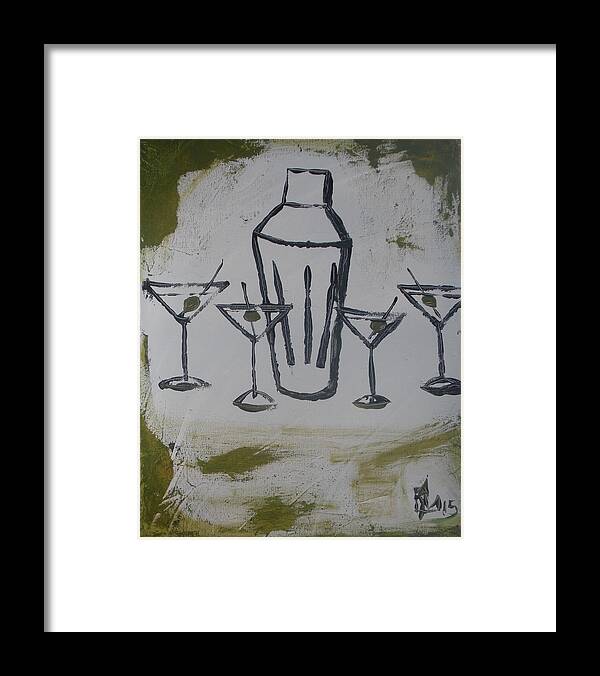 Martini Framed Print featuring the painting White black and olive by Lee Stockwell