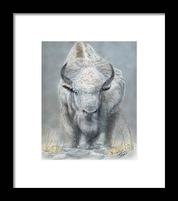 Buffalo Framed Print featuring the painting White Buffalo by Wayne Pruse