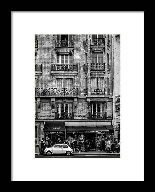 Paris Framed Print featuring the photograph White Car in Paris by Nigel R Bell