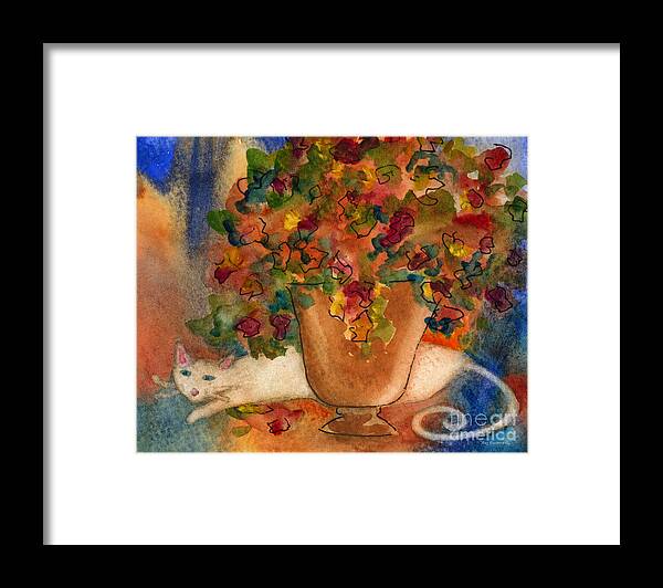 Cat Framed Print featuring the painting White Cat by Amy Kirkpatrick