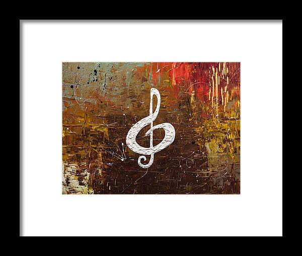 Music Abstract Art Framed Print featuring the painting White Clef by Carmen Guedez