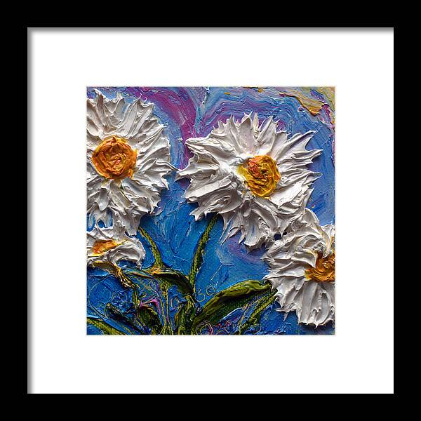 White Framed Print featuring the painting White Daisies by Paris Wyatt Llanso