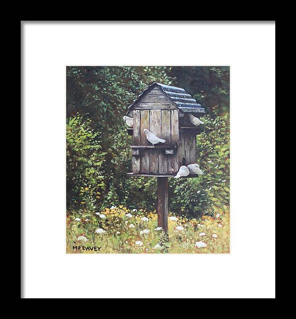 Dove Framed Print featuring the painting White Doves using a Dovecote by Martin Davey