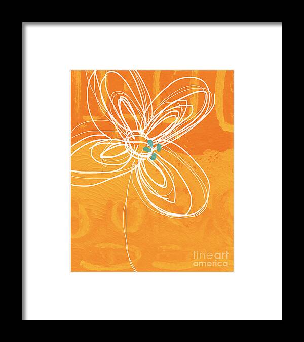 Flower Framed Print featuring the painting White Flower on Orange by Linda Woods