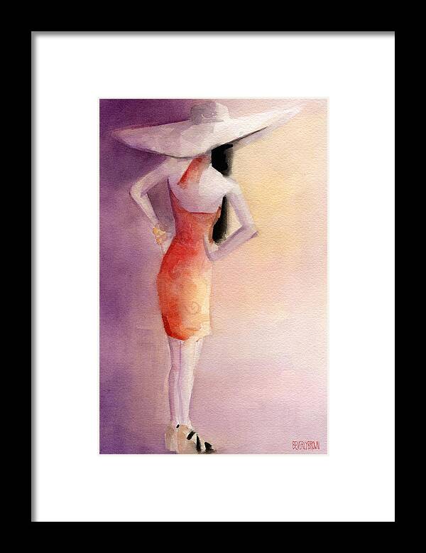 Fashion Framed Print featuring the painting White Hat and Orange Sundress Fashion Illustration Art Print by Beverly Brown