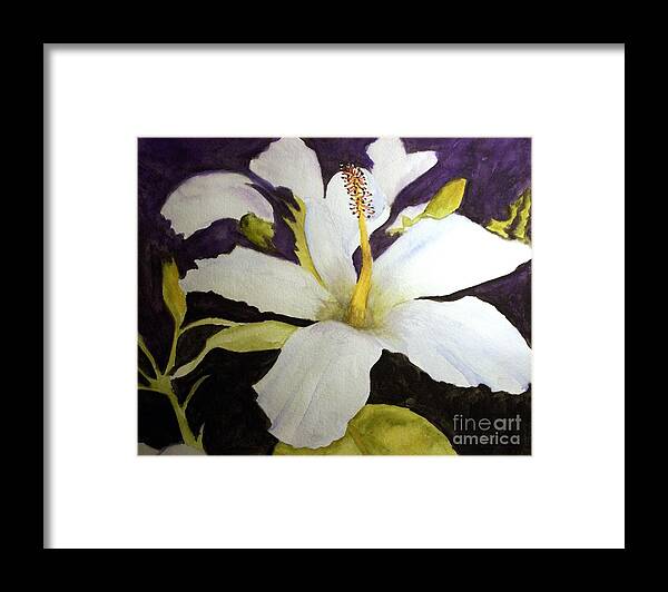 Flower Framed Print featuring the painting White Hibiscus by Carol Grimes