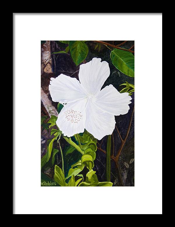 Flower Framed Print featuring the painting White Hibiscus by Mike Robles