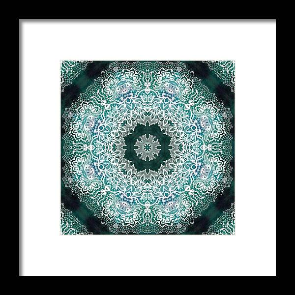 Pattern Framed Print featuring the digital art White Lace on Malachite background by Lilia S