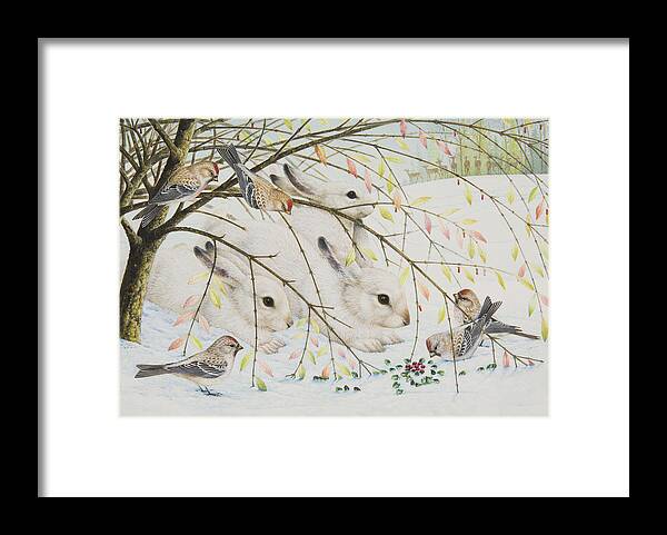 Christmas Framed Print featuring the painting White Rabbits by Lynn Bywaters