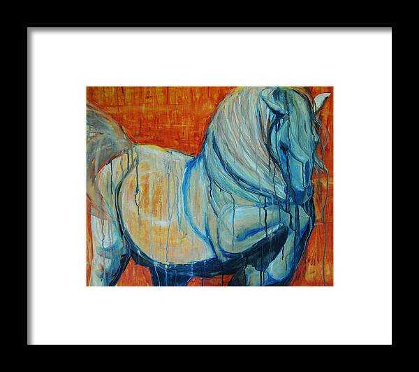 Horses Framed Print featuring the painting White Stallion 1 by Jani Freimann