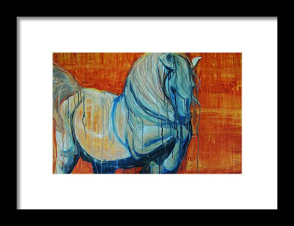 Horses Framed Print featuring the painting White Stallion by Jani Freimann