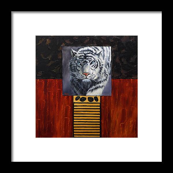 Animal Framed Print featuring the painting White Tiger by Darice Machel McGuire