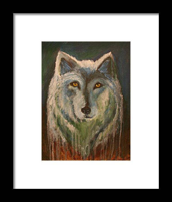 Wolf Framed Print featuring the painting White Wolf by Alma Yamazaki