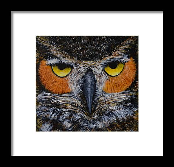 Owl Framed Print featuring the painting Whooo Is Looking At You? by Nancy Lauby